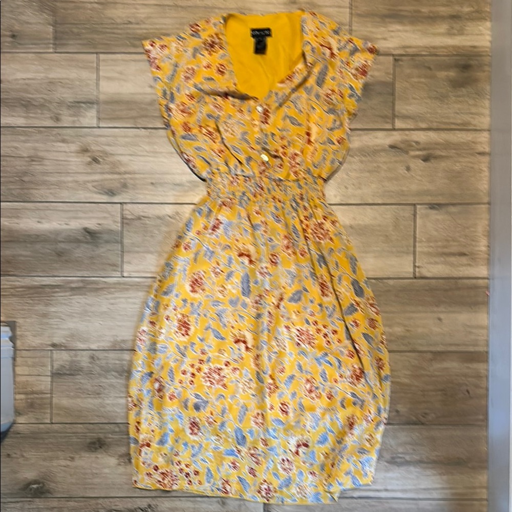Yellow Floral Button-Up Dress